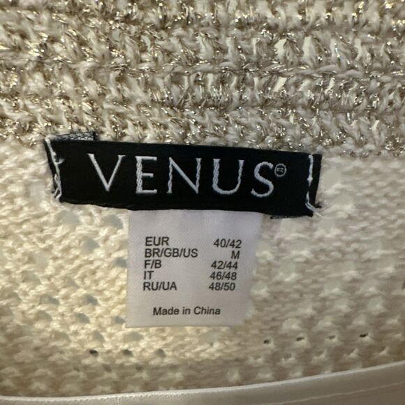 Venus Cream Gold Sleeveless Crochet Knit Sweater Dress Lace Detail Womens Medium - Picture 6 of 13